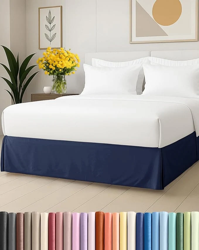 Relaxed Pleated Bed Skirt Twin Size – 3 Sided Pleated Bed Skirt Twin – Ultra-Soft Easy Fit with 12 Inch Tailored Drop – Hotel Quality Wrinkle amp Fade Resistant – for Women Men Kids and Teens – Navy Clean