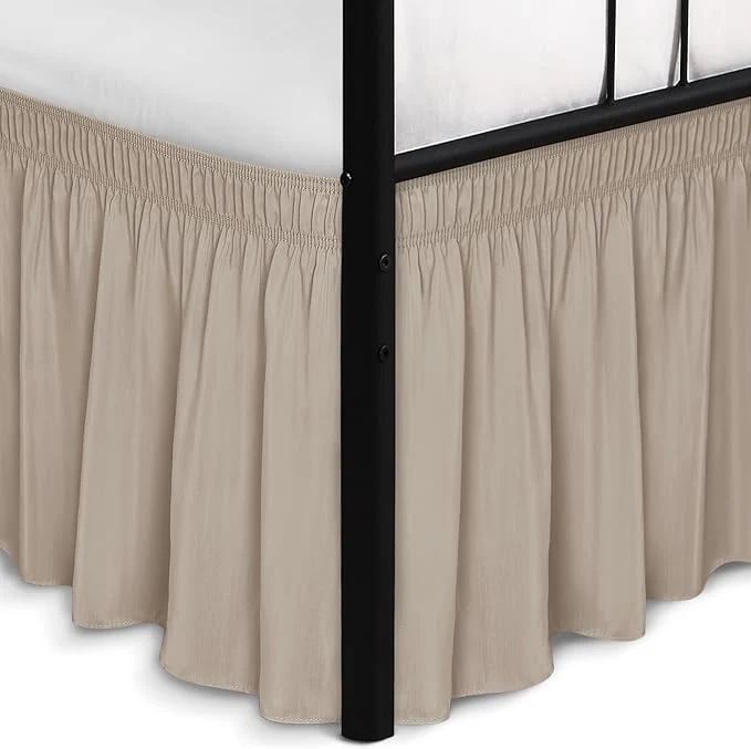 Genuine Biscaynebay Wrap Around Bed Skirts with Split Corners for King Beds 17 quot Drop Light Camel Elastic Dust Ruffles Easy Fit Wrinkle amp Fade Resistant Silky Luxurious Fabric Solid Machine Washable Organic