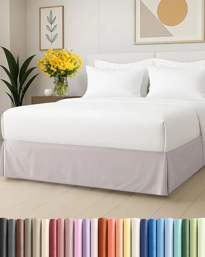 Pleated Bed Skirt Twin Size – 3 Sided Pleated Bed Skirt Twin – Ultra-Soft Easy Fit with 18 Inch Tailored Drop – Hotel Quality Wrinkle amp Fade Resistant – for Women Men Kids and Teens – Light Grey Detailed