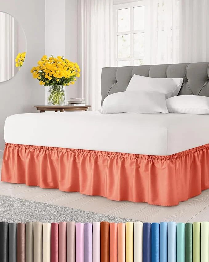 User-Friendly Wrap Around Dust Ruffle Bed Skirt – Coral – Twin Twin XL Size Beds with 21 Inch Drop – Easy Fit Elastic Strap – Adjustable Pleated Bedskirt w Brushed Fabric – Wrinkle – Women Men Kids amp Teens Sophisticated