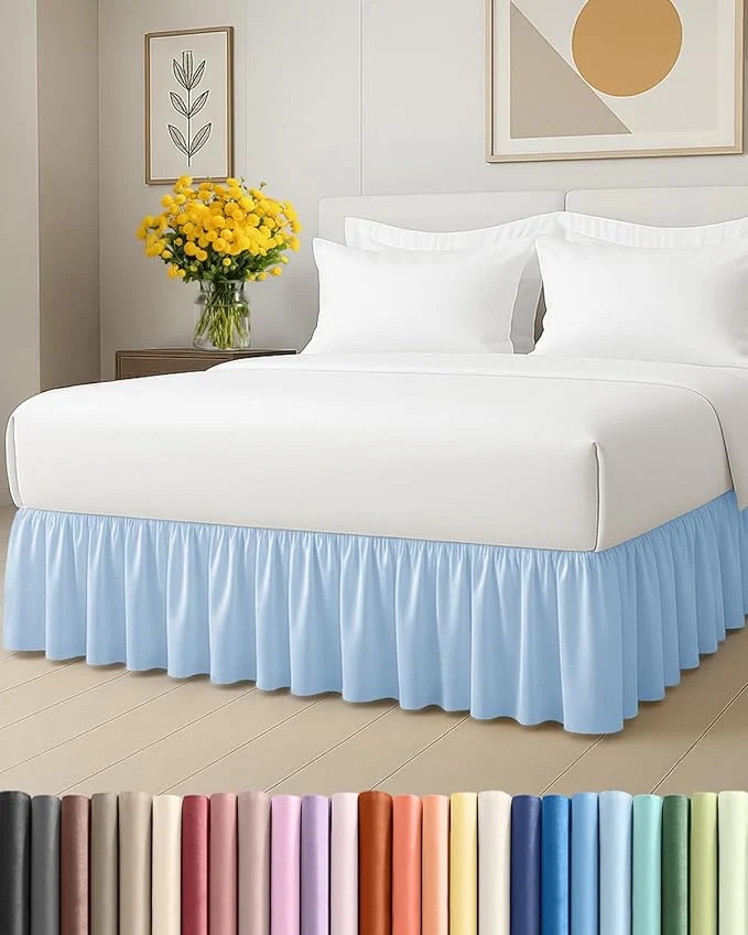 Advanced Bedskirt Queen Size Ruffle – 18 inch Drop Dust Ruffle Bed Skirt with Platform – Soft Easy Fit Premium Hotel Quality – Wrinkle Fade amp Shrink Resistant – for Women Men Kids and Teens – Light Blue Consistent
