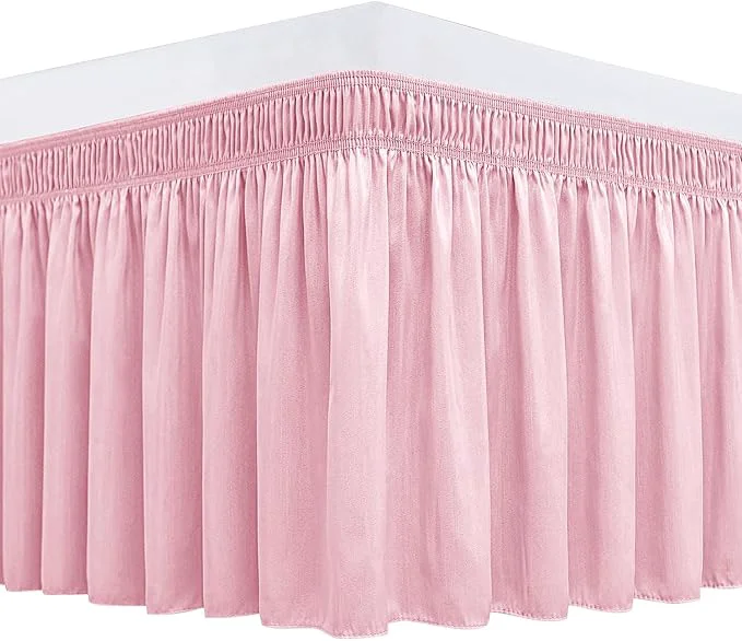 Versatile Biscaynebay Wrap Around Bed Skirts for Queen Beds 15 quot Drop Pink Adjustable Elastic Dust Ruffles Easy Fit Wrinkle amp Fade Resistant Silky Luxurious Fabric Machine Washable Proven