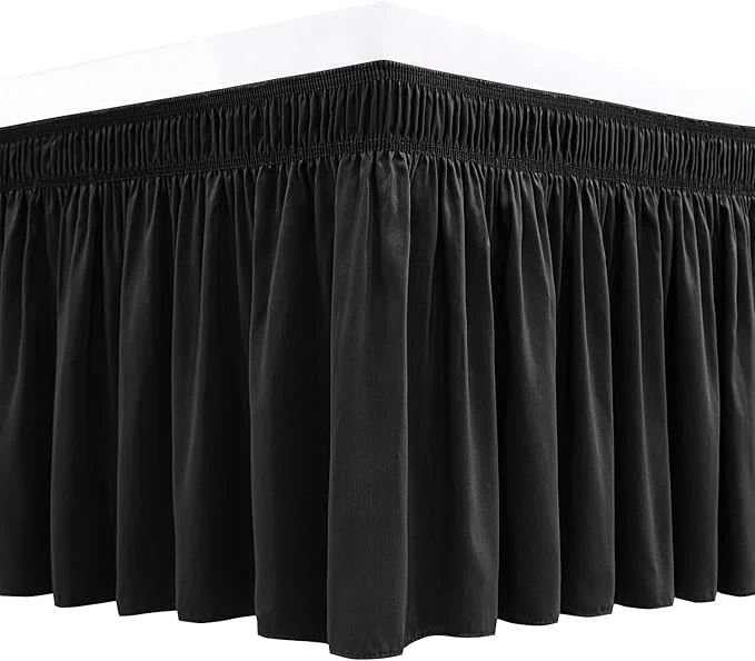 Selected Biscaynebay Wrap Around Bed Skirts for King amp Cal King Beds 19 quot Long Drop Black Adjustable Elastic Dust Ruffles Easy Fit Wrinkle amp Fade Resistant Silky Luxurious Fabric Solid Machine Washable Safe
