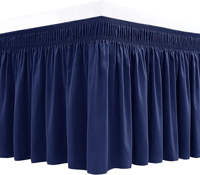 Trendy Biscaynebay Wrap Around Bed Skirts for Full amp Full XL Beds 17 quot Long Drop Navy Adjustable Elastic Dust Ruffles Easy Fit Wrinkle amp Fade Resistant Silky Luxurious Fabric Solid Machine Washable Carefully Designed