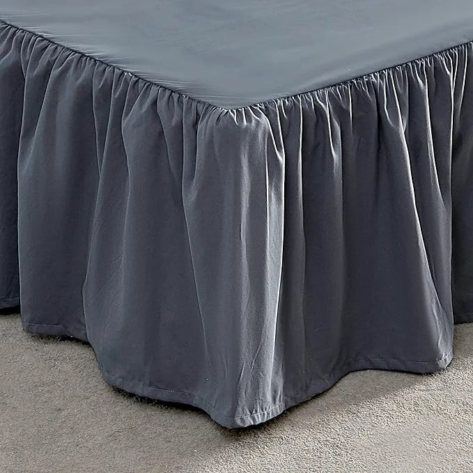 Exceptional SLEEP ZONE Ruffled Bed Skirts Twin Size Anti-Static Bedskirt Dust Ruffles with 15 inches Tailored Drop Easy Fit Fade Resistant Grey Twin World-Class