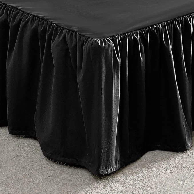 Verified SLEEP ZONE Ruffled Bed Skirts Full Size Anti-Static Bedskirt Dust Ruffles with 15 inches Tailored Drop Easy Fit Fade Resistant Black Full Detailed
