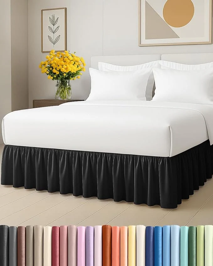 Convenient Bedskirt Full Size Ruffle – 12 inch Drop Dust Ruffle Bed Skirt with Platform – Ultra-Soft Easy Fit Premium Hotel Quality – Wrinkle Fade amp Shrink Resistant – for Women Men Kids and Teens – Black Crafted