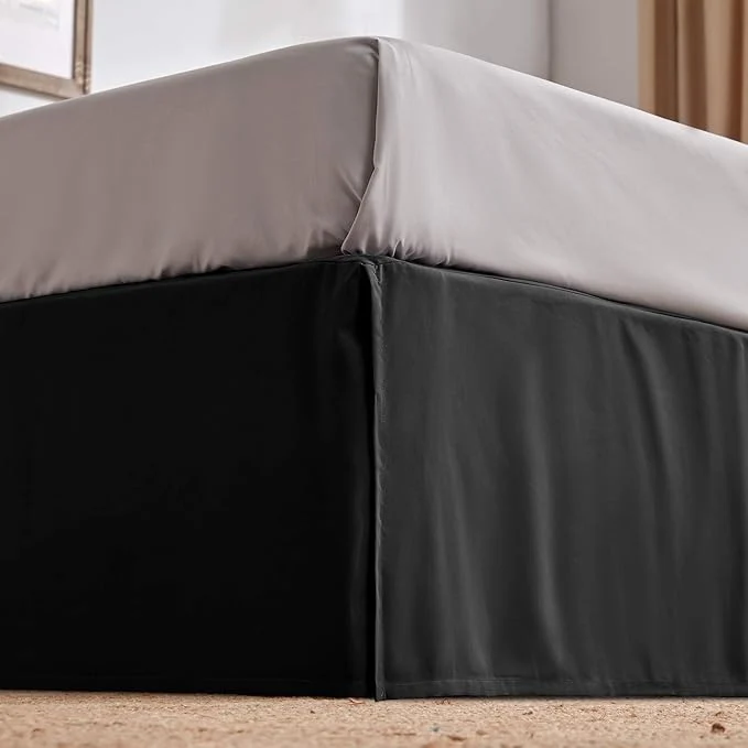 Premium Material SLEEP ZONE Pleated Bed Skirts Twin Size 15 inch Tailored Drop Easy Fit Bedskirt Anti-Static Fade Resistant Twin Black Optimized