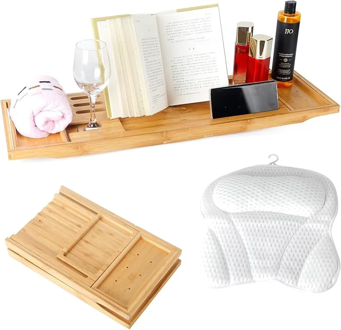 Exceptional Bathtub Tray Table and Bath Pillow Expandable and Foldable Bath Caddy Tray Fashionable