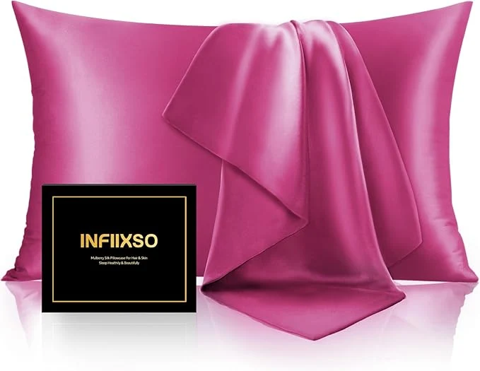 World-Class INFIIXSO Mulberry Silk Pillow Cases King Size Set of 2 Silk Pillowcase with Hidden Zipper 20 quot x36 quot Smooth and Soft Pillow Case for Hair and Skin Hot Pink 2 Pack Authentic