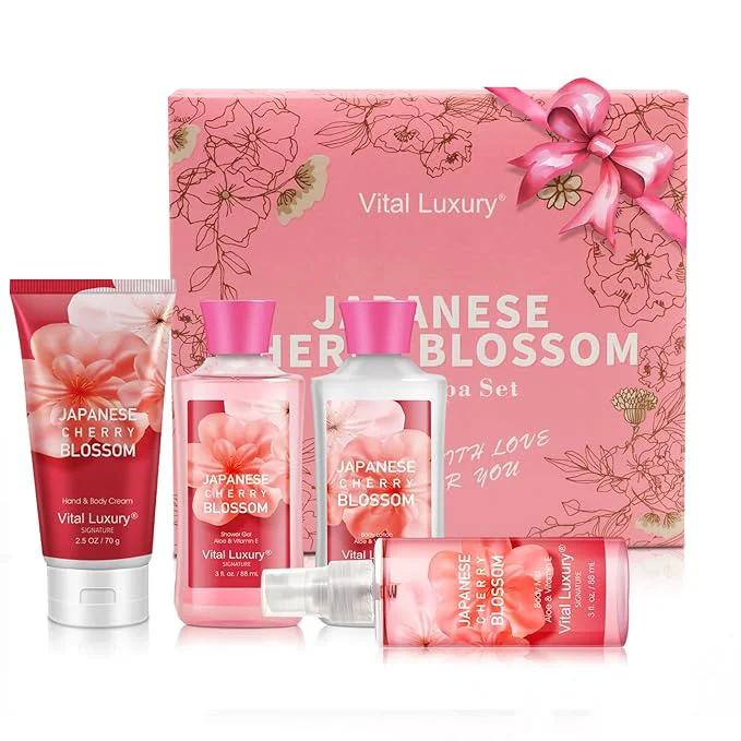 Responsible Mother s Day Gift Set for Women – 4PC Japanese Cherry Blossom Luxury Spa Kit Versatile