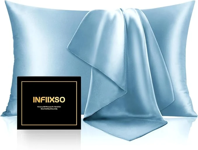 Casual INFIIXSO Mulberry Silk Pillowcase for Hair and Skin Silk Pillow Cases Standard Size with Hidden Zipper 20×26 Inches Super Smooth and Soft Cooling Pillow Cases for Hot Sleepers Light Blue 1 Pack