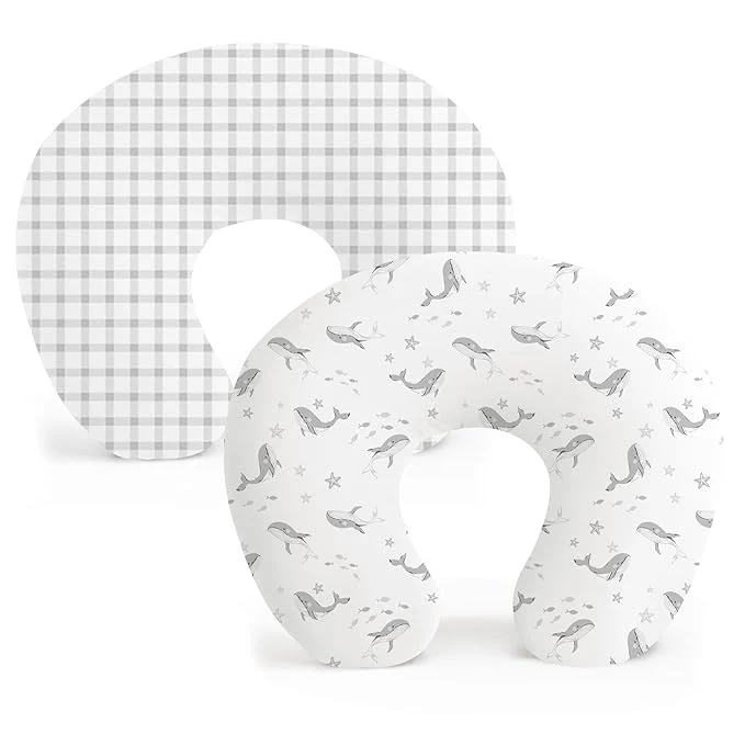Reusable Konssy 2 Pack Nursing Pillow Covers Stretchy and Soft Nursing Cover for Breastfeeding Pillows Pillow Slipcover for Baby Girls Boys Newborn Starry Whales Cozy Grid Secure