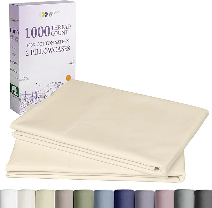 Healthy California Design Den Pillow Covers Queen Size Set of 2-1000 Thread Count Sateen Soft amp Thick Cotton Pillowcases Standard Queen – Ivory Creamy Beige Tone First-Class