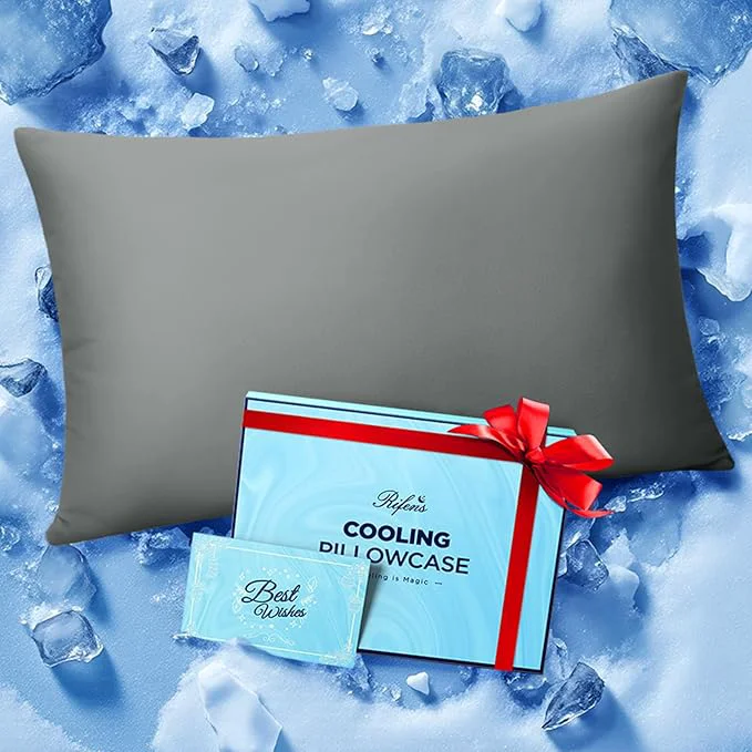 Official Ice Cooling Pillowcase for Hot Sleepers Instantly Cool Stays Cold All Night Softer Than Silk Pillow Cases Pillow Covers with Invisible Zipper Gift for Men amp Women – Queen Size Dark Gray 1 Pack High-Performance