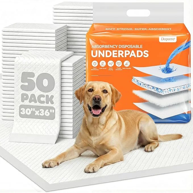 Unique Disposable Pee Pads for Dogs Puppies amp Adults 30 x 36 50 Count Super Absorbent Extra-Large Potty Pads with Adhesive Strips Quick-Dry Indoor Protection for Pets Certified