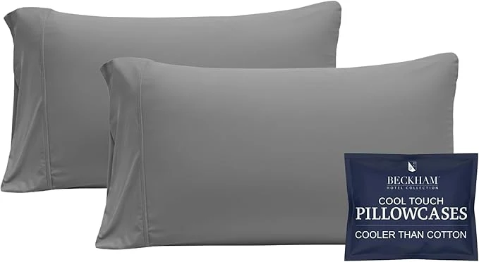 Luxury Beckham Hotel Collection Cooling Pillowcases for Hot Sleepers King Size Set of 2 Cool Bedding Envelope Closure Silky Soft Breathable Moisture-Wicking Dark Gray Trusted