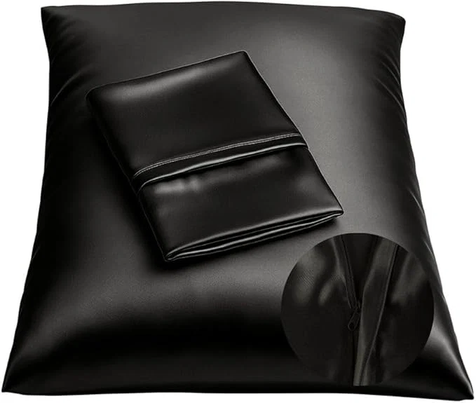 Safe BLISSFORD Black Satin Pillowcase with Zipper for Hair and Skin Care Feels Soft and Cool Like a Silk Pillowcase Satin Pillow Cases 2 Pack Slik Pillow Cover King Size – Set of 2 Verified