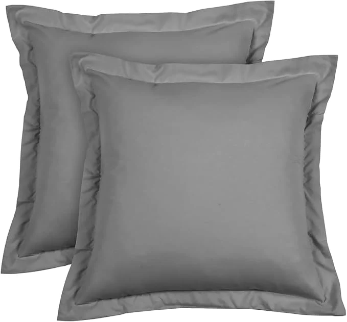 Crafted Euro Sham Covers 26×26 Set of 2 Dark Grey 600 Thread Count Egyptian Cotton Pack of 2 Euro 26×26 Pillow Covers Cushion Cover Cases Soft Skin Friendly European Size Decorative Square Pillow Shams Casual