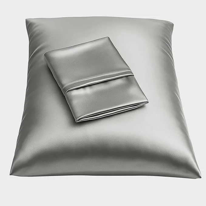 Official BLISSFORD Satin Pillowcase with Zipper for Hair and Skin Care Feels Soft and Cool Like a Silk Pillowcase Satin Pillow Cases 2 Pack Slik Pillow Cover Grey – Standard Size – Set of 2 High-End