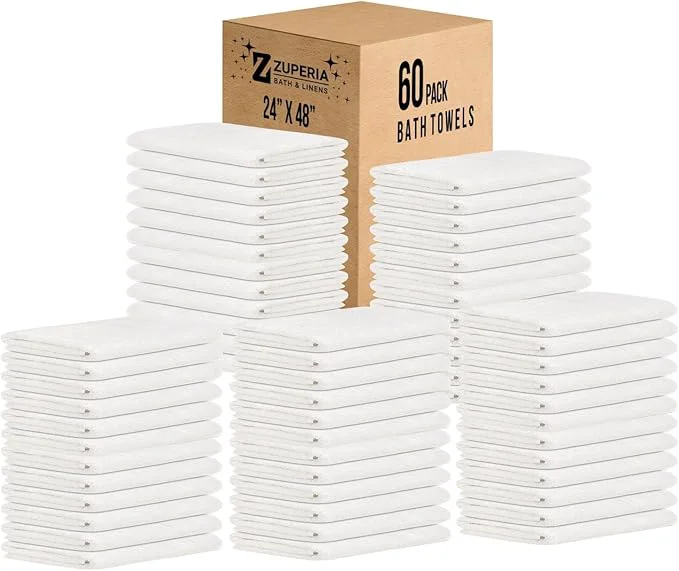 Elegant ZUPERIA White Bath Towels Bulk 60 Pack Official