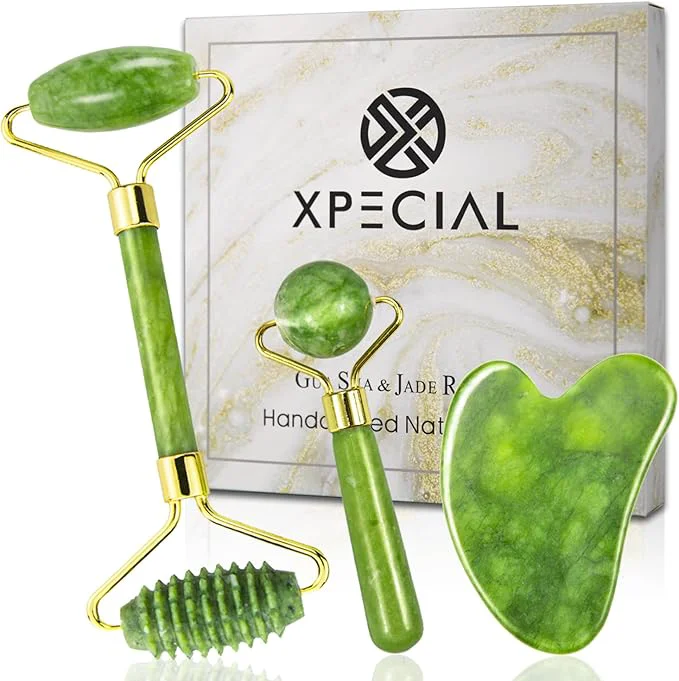 Official Gua Sha Jade Roller 3 in 1 Face Roller Guasha Facial Massage Skin Care Tool Easy-to-Use