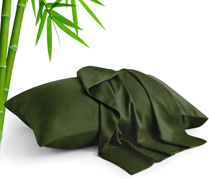 Premium Material BEDELITE Olive Green Pillow Cases Queen Size Set of 2 Rayon Derived from Bamboo，Cooling Pillow Cases for Hot Sleepers amp Night Sweats Breathable and Silky Soft Envelope Pillowcases 20 quot x30 quot Artisan
