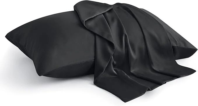 High-End BEDELITE Pillow Cases Queen Size Set of 2 Rayon Derived from Bamboo Cooling Pillow Cases for Hot Sleepers amp Night Sweats Breathable and Silky Soft Envelope Pillowcases Black 20 quot x30 quot Expertly Made