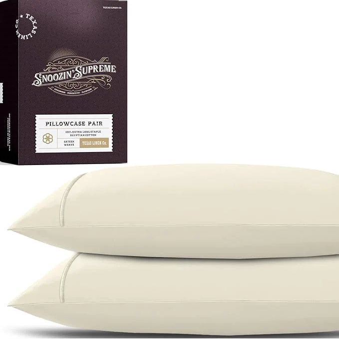 Carefully Designed TEXAS LINEN CO. Egyptian Cotton Pillowcases King Size – 2000 Series Luxury Cotton Pillow Case Set of 2 Soft Cooling Breathable Envelope Closure Hotel Quality Pillowcase 21 x 41 Ivory Optimized