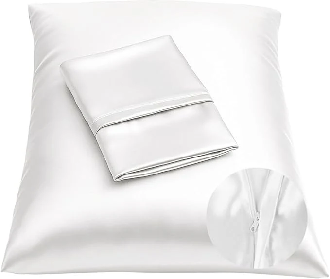 Superior BLISSFORD Satin Pillowcase with Zipper for Hair and Skin Care Feels Soft and Cool Like a Silk Pillowcase White Satin Pillow Cases 2 Pack Slik Pillow Cover Standard Size – Set of 2 Recyclable