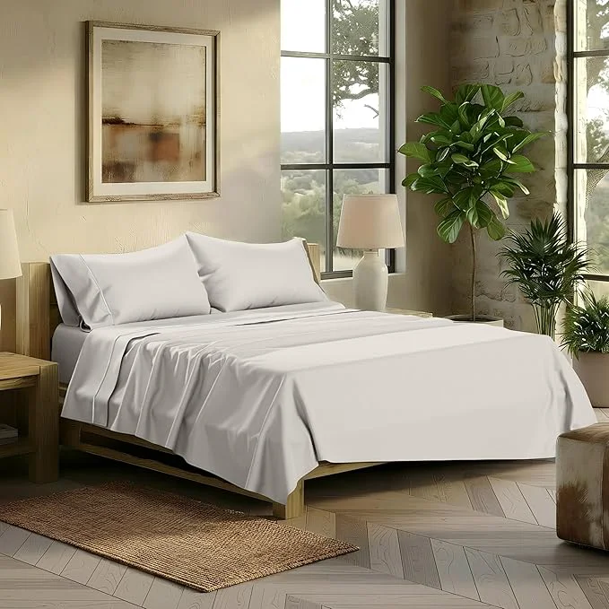 Versatile TEXAS LINEN CO. Egyptian Cotton Sheets California King – 2000 Series Luxury Cal King Sheet Set Soft amp Cooling Sateen Weave 17 Extra Deep Pocket Hotel Collection Sheets 4 Pc Light Grey Eco-Friendly