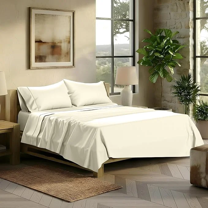 Superior TEXAS LINEN CO. Egyptian Cotton Sheets Queen Size – 2000 Series Luxury Queen Bed Sheet Set Silky Soft Cooling Sateen Weave 17 Extra Deep Pocket Hotel Collection Sheets 4 Pc Ivory Secure