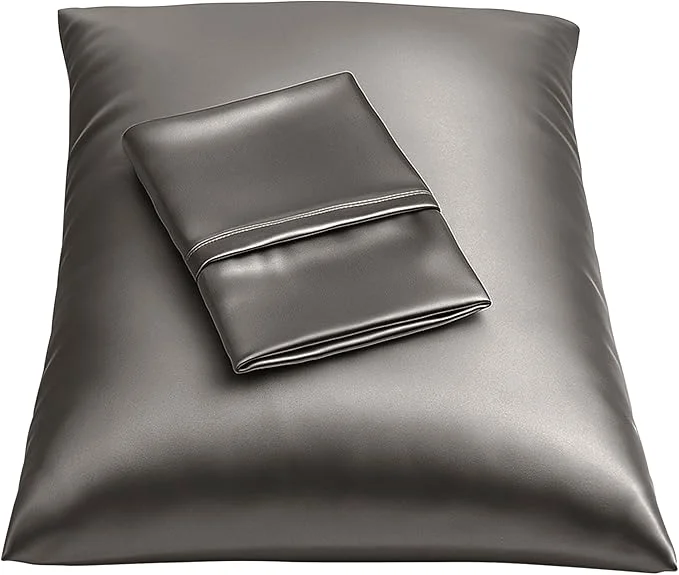 User-Friendly BLISSFORD Satin Pillowcase with Zipper for Hair and Skin Care Feels Soft and Cool Like a Silk Pillowcase Satin Pillow Cases 2 Pack Slik Pillow Cover Dark Grey – Standard Size Stylish