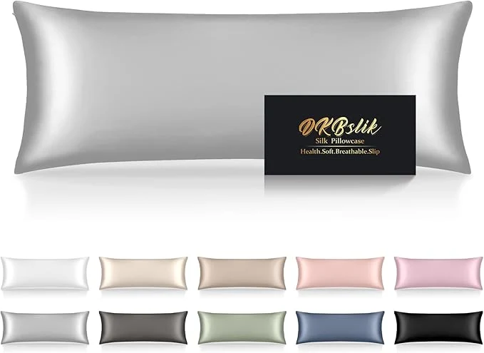 Elegant Silk Body Pillow Cases Mulberry Silk Body Pillow Cover with Zipper Smooth Anti Acne Cooling Sleep Both Sides Natural Silk Satin 20×54 Body Pillowcase Gifts for Women Men Grey Lightweight