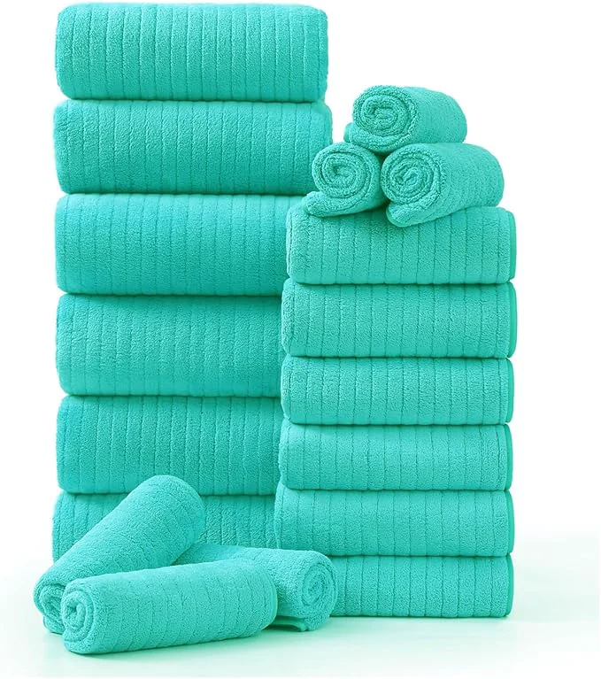 Sustainable 18 Piece Family Bath Towel Set Include 6 Bath Towels 6 Hand Towels and 6 Dependable
