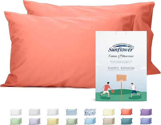 Classic Sunflower King Pillowcases Set of 2 Cotton King Size Pillow Cases 2 20×40 inches Coral Soft and Breathable