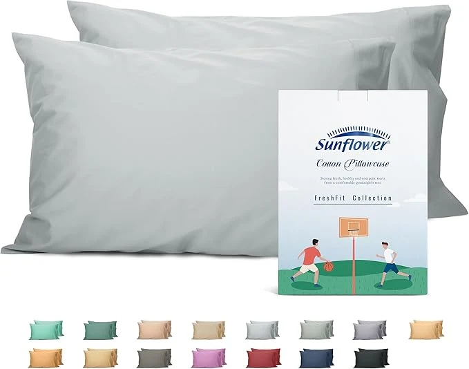 Fine Sunflower King Pillowcases Set of 2 Cotton King Size Pillow Cases 2 20×40 inches Gray Soft and Breathable Long-Lasting