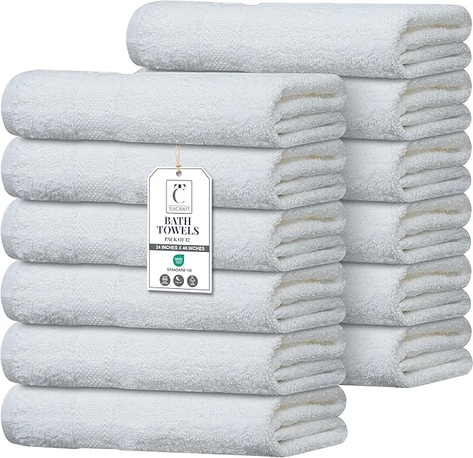 Unique Commercial Bulk Pack of 12 Small Bath Towels – Cotton Terry 24 x 46 – Next-Generation