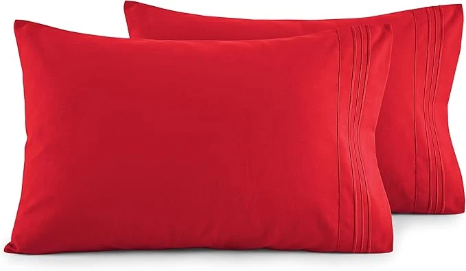 High-Quality Elegant Comfort Luxury Ultra-Soft 2-Piece Pillowcase Set – 1500 Premium Hotel Quality Microfiber Double Brushed – Wrinkle Resistant King Size Red Outstanding