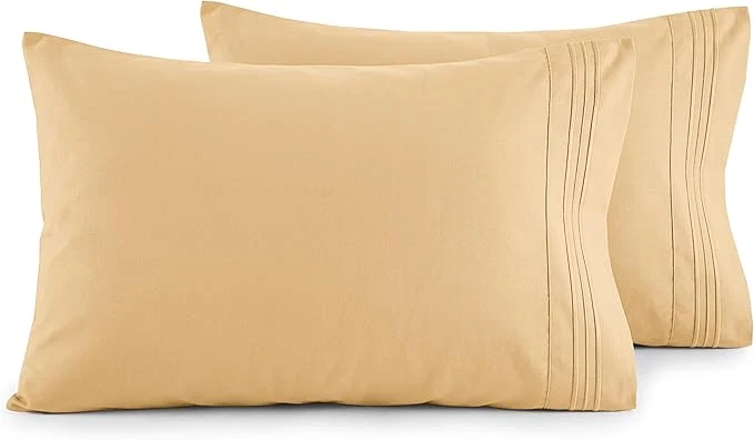 Enhanced Elegant Comfort Luxury Ultra-Soft 2-Piece Pillowcase Set – 1500 Premium Hotel Quality Microfiber Double Brushed – Wrinkle Resistant King Size Gold Durable
