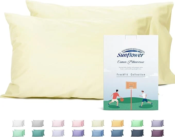 Comfortable Sunflower King Pillowcases Set of 2 Cotton King Pillow Cases 2 20×40 inches Cream Soft and Breathable Eco-Friendly