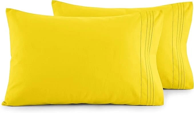 Detailed Elegant Comfort Luxury Ultra-Soft 2-Piece Pillowcase Set – 1500 Premium Hotel Quality Microfiber Double Brushed – Wrinkle Resistant King Size Yellow Breathable