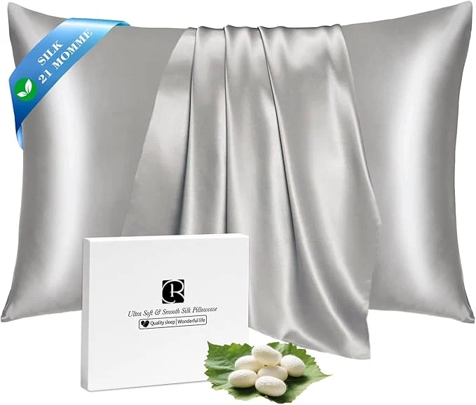 Exclusive Ravmix Silk Pillow Cases with Zipper 21momme Mulberry Silk Pillowcase for Hair Skin Health Soft Smooth Breathable Cool Pillow Cover for Beauty Sleep with Gift Box 1PC Queen 20 quot x30 quot Apricot Gray Exceptional