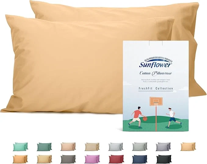 Luxury Sunflower King Pillowcases Set of 2 Cotton King Size Pillow Cases 2 20×40 inches Desert Mist Soft and Breathable Superior