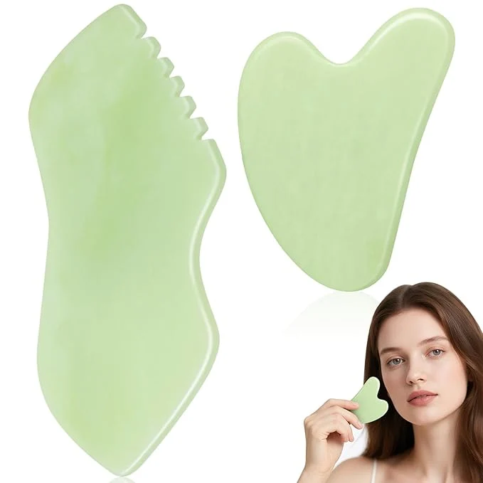 Casual 2PCS Jade Stone Gua Sha Set Face Massager Jade Facial Tools Body Lymphatic Crafted