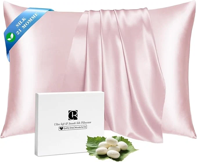 Refined Ravmix Silk Pillow Cases with Zipper 21momme Mulberry Silk Pillowcase for Hair Skin Health Soft Smooth Breathable Cool Pillow Cover for Beauty Sleep with Gift Box 1PC Queen 20 quot x30 quot Soft Pink Smart
