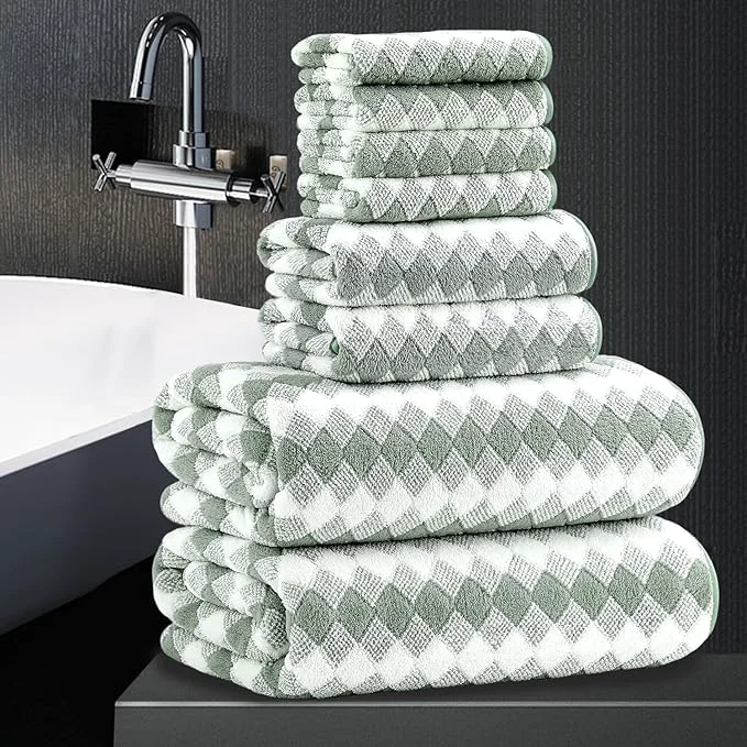 World-Class 8 Piece Bathroom Towel Set Green 2 Oversized Large Bath Towels Sheet 2 Hand Environmentally Friendly