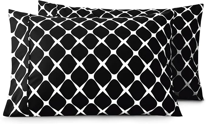 Durable Elegant Comfort Luxury Ultra-Soft 2-Piece Pillowcase Set – 1500 Premium Hotel Quality Microfiber Double Brushed – Wrinkle Resistant King Size Bloomingdale Pattern Black High-Performance