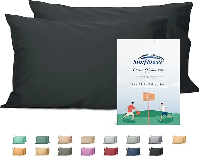 Practical Sunflower King Pillowcases Set of 2 Cotton King Size Pillow Cases 2 20×40 inches Black Soft and Breathable Certified