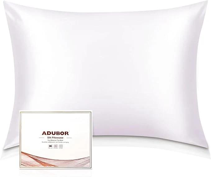 Carefully Designed Adubor Silk Pillowcase 2 Pack for Hair and Skin with Hidden Zipper Both Sides 23 Momme Silk Pillow Case Standard Size 20×26 inches White 2PCS Modern